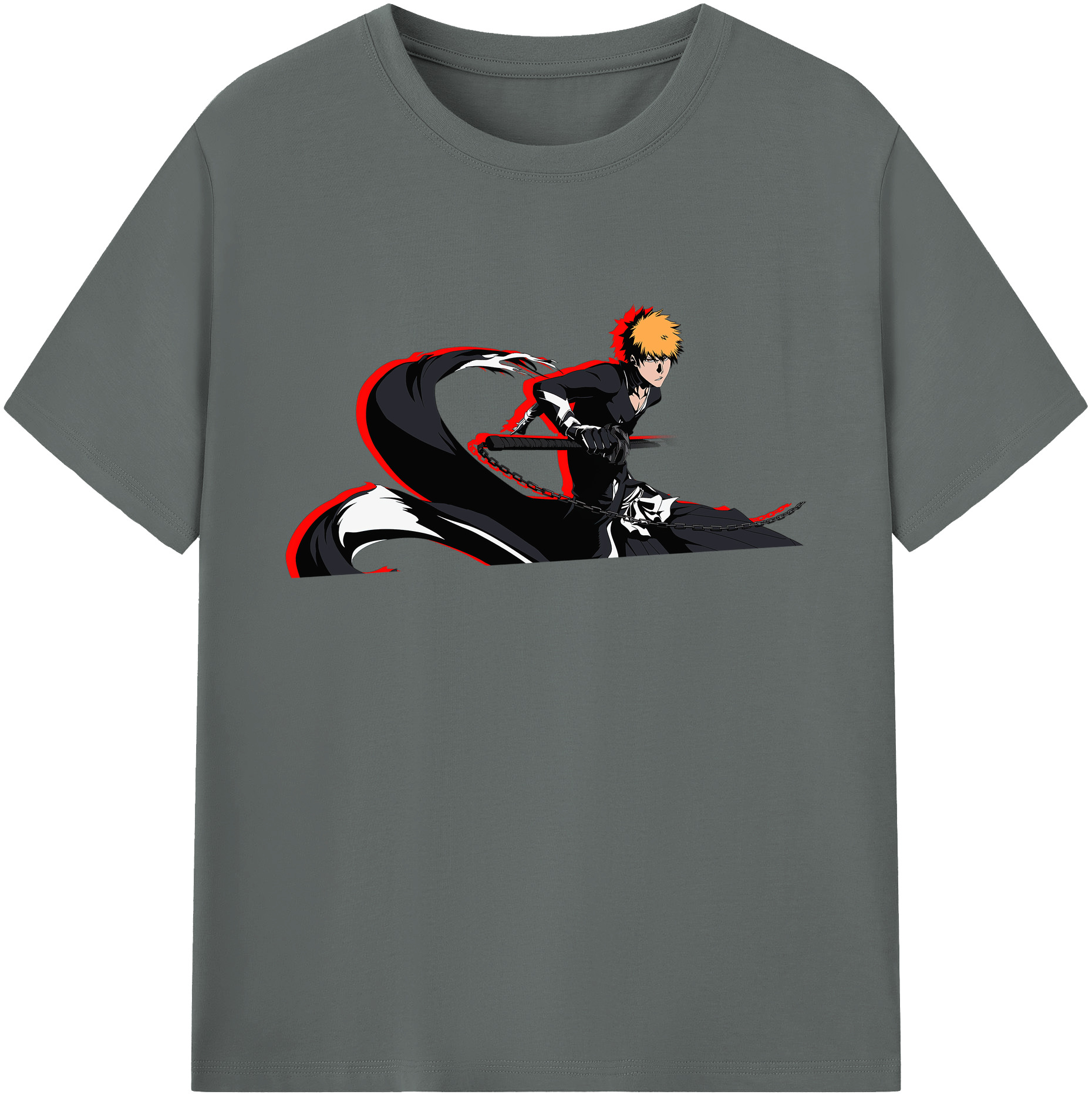 （画像用） ブリーチ 黒崎一護（くろさき いちご）BLEACH Kurosaki Ichigo 綿100％ メンズ半袖Tシャツ｜肌触りやわらか＆通気性